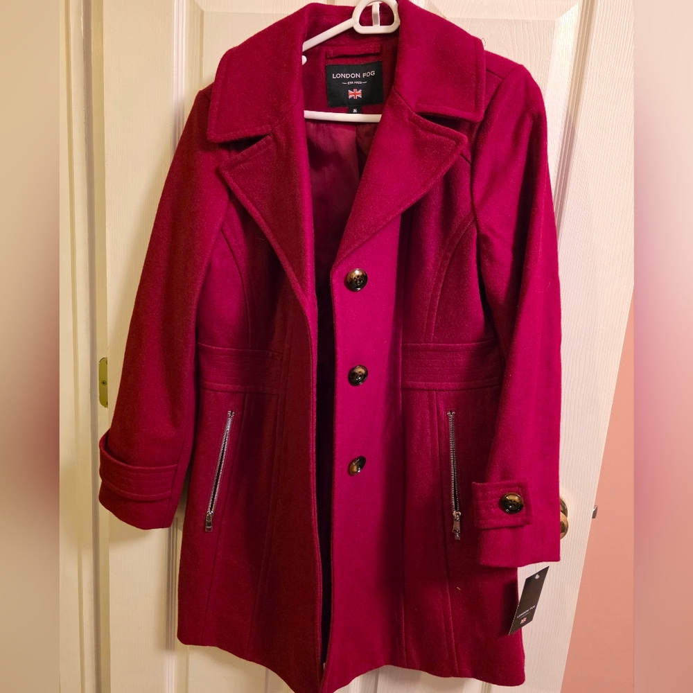 London Fog Women's Pea Coat in Deep Red